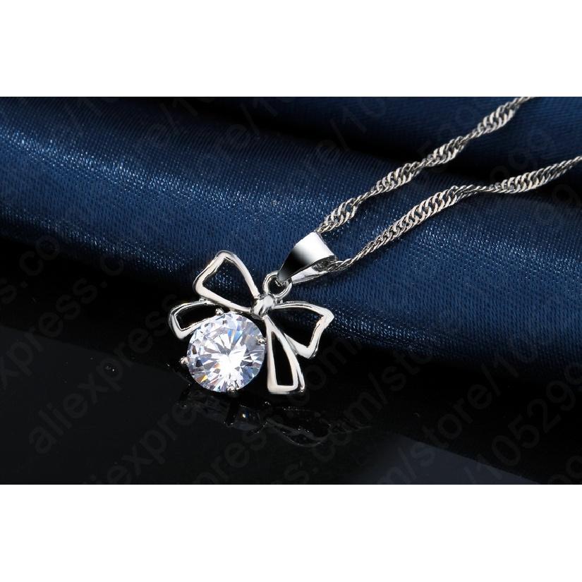 Classic Lovely Girlfriend Birthday Christmas Gifts Shinny CZ Jewelry Set 925 Sterling Silver Pendant Bow Jewelry Set