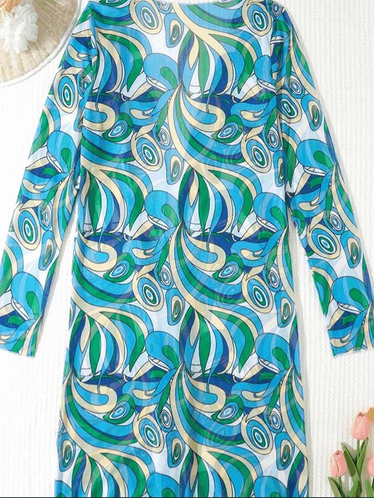 European & American Colorful Sheer Three-Piece Swimsuit Cover-Up Set with Sun Protection