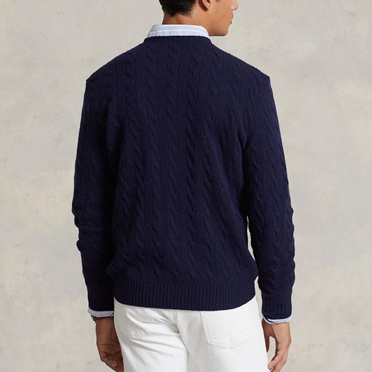 Polo Ralph Lauren FW22 Solid Color Crew Neck Cable Knit Cashmere Sweater Men sweater Blue 16821187-400