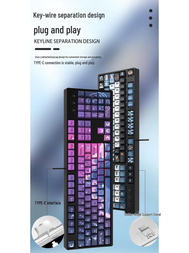 Blue & White Porcelain Wired Gaming Keyboard - 104-Key Mechanical with Blue Switches, Silent Typing, Cute Design for Girls & Office Use