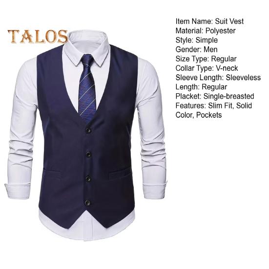 Pánská obleková vesta s výstřihem do V bez rukávů Jednořadý kabátek s kapsami Jednobarevný Slim Fit Formální styl Business vesta
