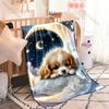 Cute Sleeping Doggy and Moon Printed Blanket, Soft Blanket for Couch, Sofa Bed Decorative Blankets Baby Kids Blanket All Season