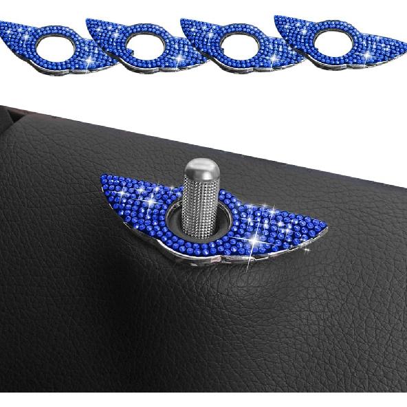

4 PCS Bling Inner Car Door Lock Stickers, Rhinestones Pull Rod Bolt Stickers, Sparkly Car Door Lock Cover Stickers Universal (Blue) синий
