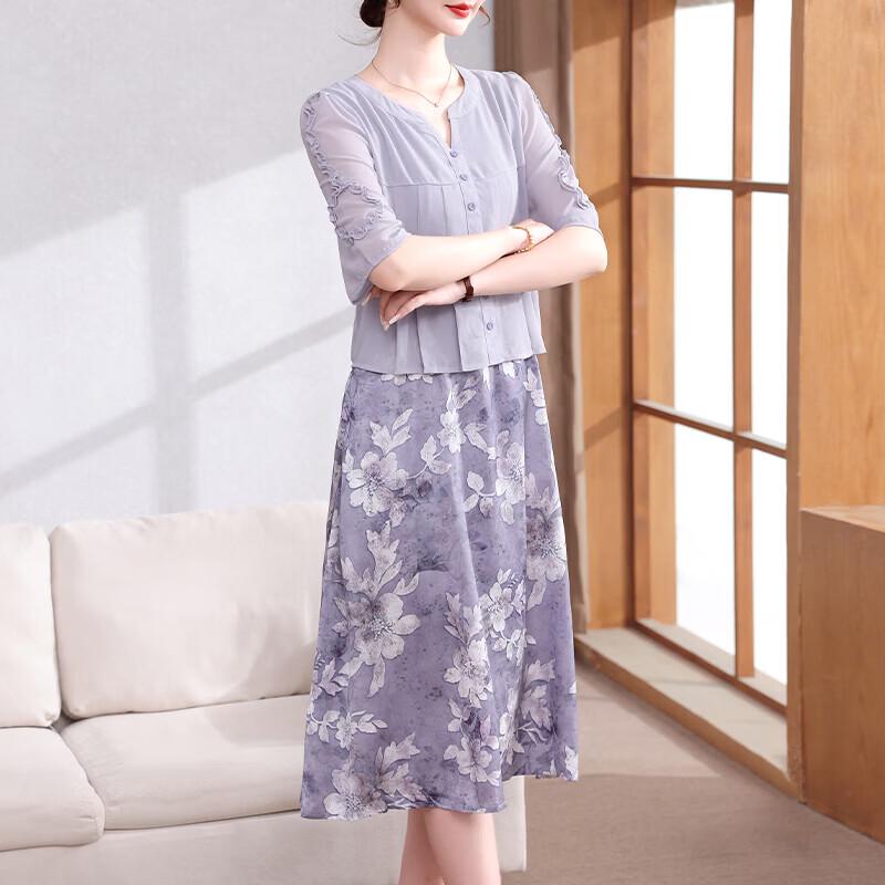 Women s Floral Chiffon Short Sleeve Summer Dress XL