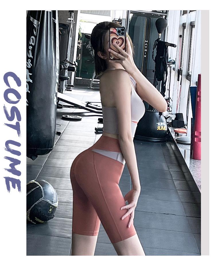 Colorblock High-Waisted Women's Sports Shorts - Summer Fitness Tight Yoga Mid-Length Pants