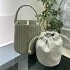 New woven bucket bag leather women's fashion portable messenger bag child and mother bag niche design portable