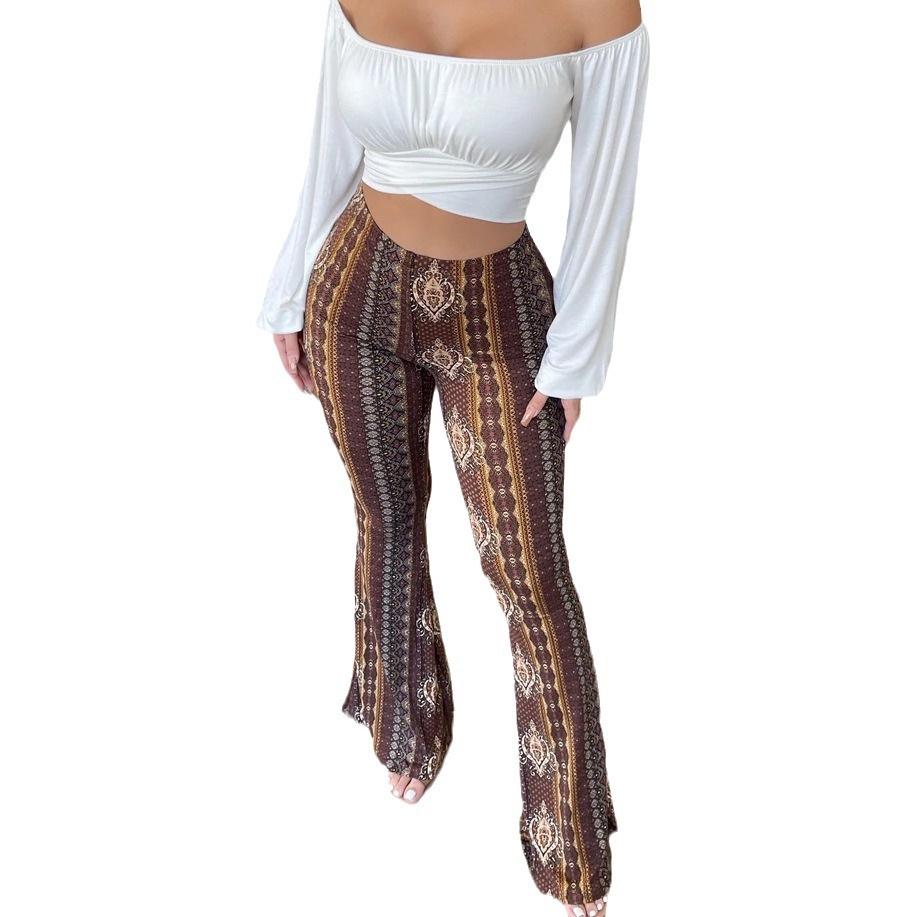 2024 Bohemian High-Elastic Micro Flare Sexy Casual Pants with European and American Prints