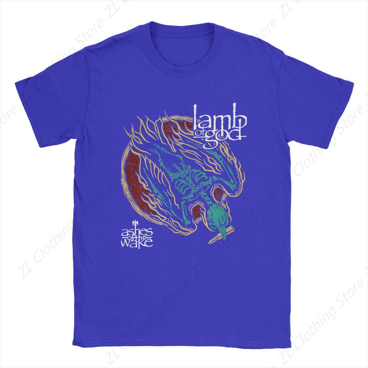 

Мужские футболки Lamb Of God Skeleton Band Модная хлопковая футболка с коротким рукавом Футболки с изображением орла в честь 15-летия с круглым вырезом Одежда Новая S синий