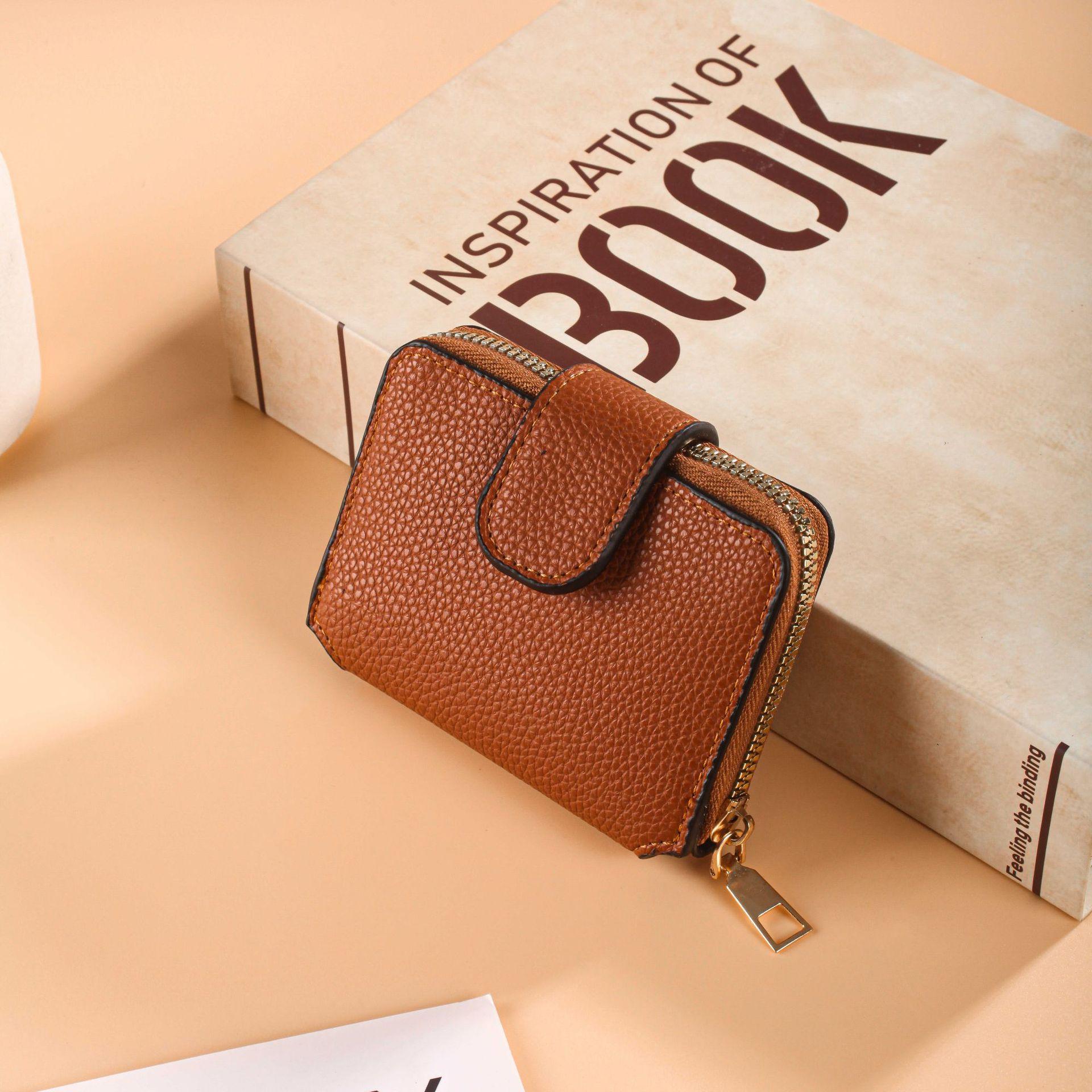 

Solid Color lychee Pattern Women s Wallet With Makeup Mirror multi-slot Coin Purse Double-layer Zipper bag ID card holder wallet