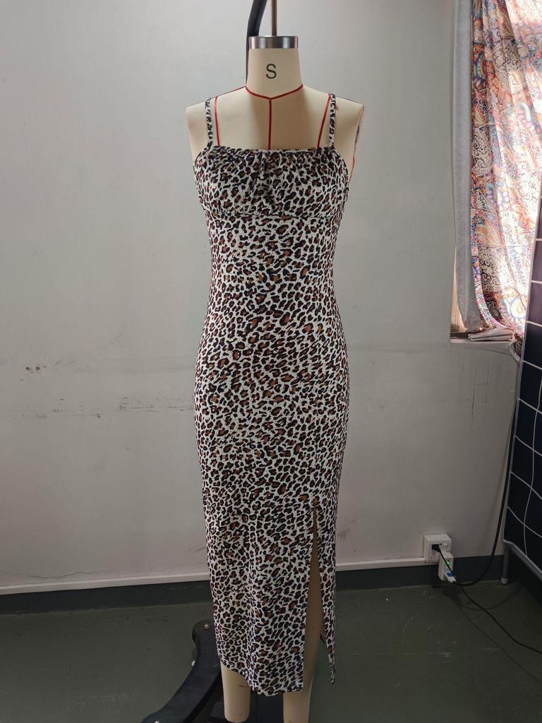 2025 Summer Spaghetti Strap Slim Fit Sexy Leopard Print Dress for Women