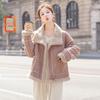 Women's Color-Block Turn-Down Collar Fleece Jacket