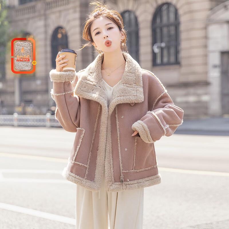 Women s Color-Block Turn-Down Collar Fleece Jacket L