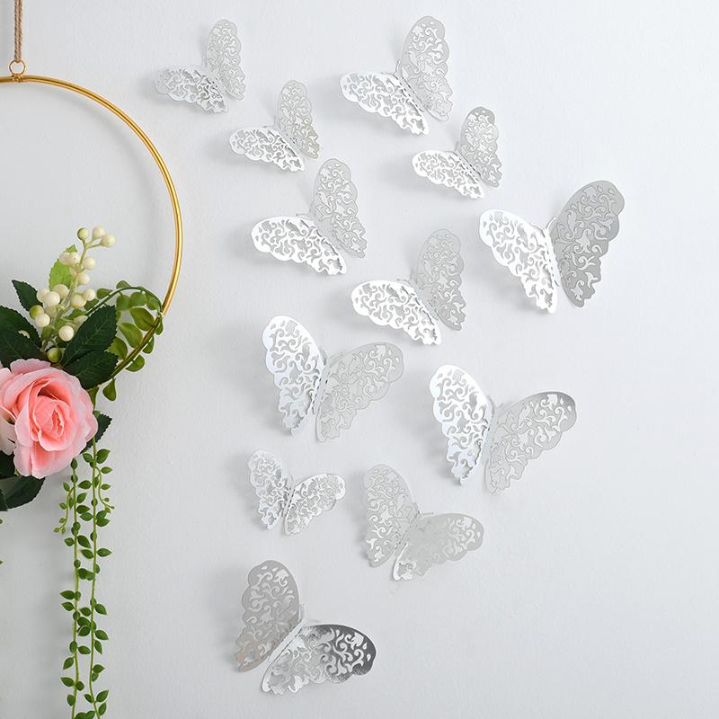 

3D Hollow Butterfly Wall Sticker, Wall Decoration, Living Room Wall Balloon Arrangement, Creative Sticker with Golden Texture