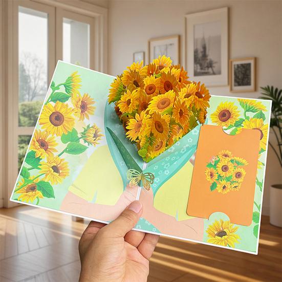 Foldable 3D Greeting Card with Envelope Handmade Decorative Birthday Gift Card Fly-out Holiday Blessings Card