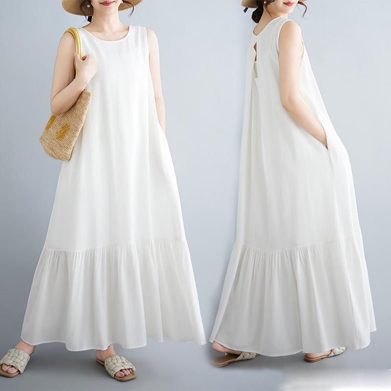 Women s Plus Size Sleeveless Round Neck Casual Summer Dress Plus Size белый