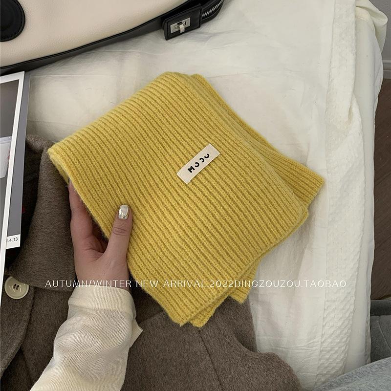 Solid color wool scarf women's autumn and winter warm versatile white student knitted scarf tide