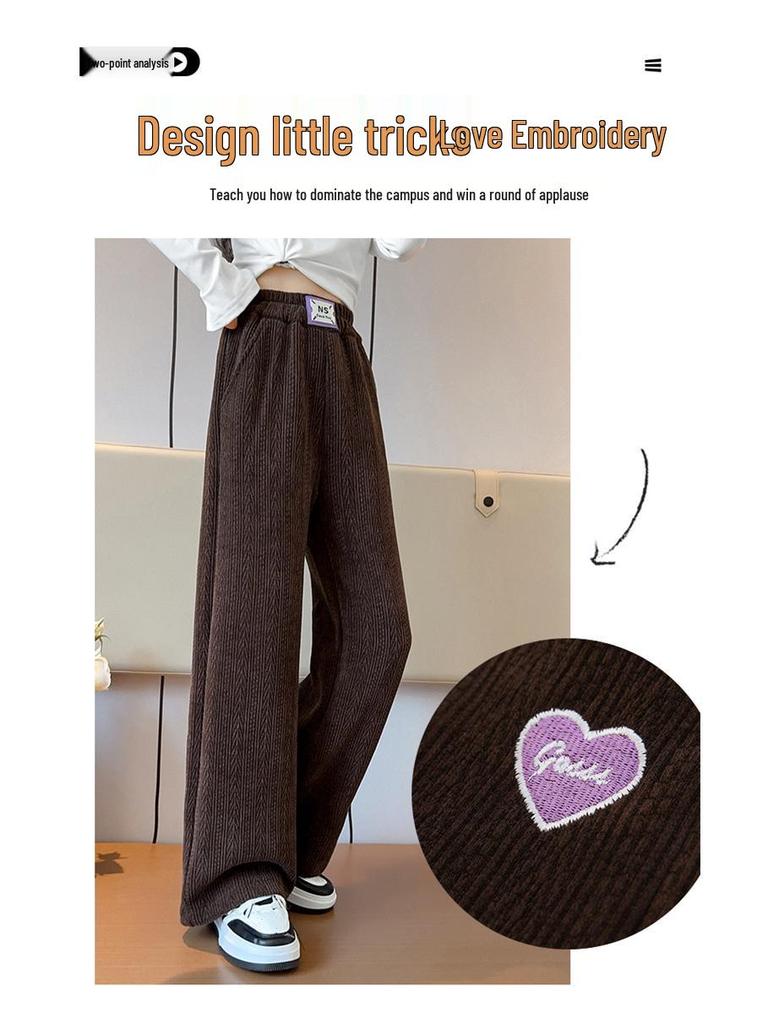 Girls' 2025 Autumn/Winter Fashionable Fleece-Lined Wide-Leg Pants