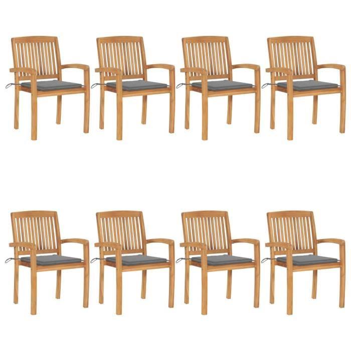 VidaXL Stackable Garden Chairs with Cushions 8 Pcs Solid Teak