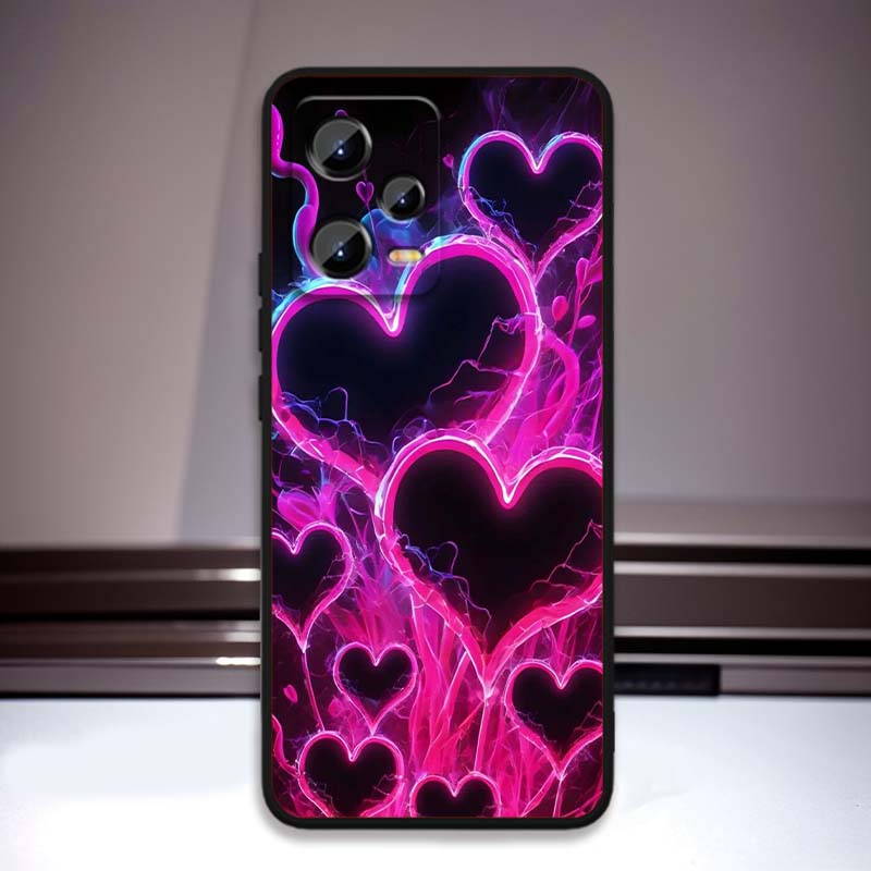 Luxurious Love Design Art Phone Case For Xiaomi Redmi Note 15 14 13 12 12S 11E 11 11S Pro Plus 4G 5G Black Soft TPU