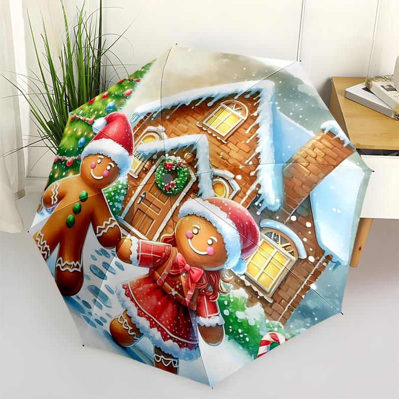 

Gingerbread Man Themed Travel Umbrella-8 Ribs Automatic Opening and Closing, Portable Folding Design, Compact and Stylish Umbrella Suitable