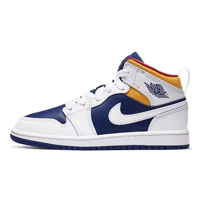 Jordan Air 1 Mid Trendig Bequem Rutschfest Stoßdämpfend Abriebfest Mid-Top Kinder Basketballschuhe Kinder Sneaker Blau Weiß 640734-131