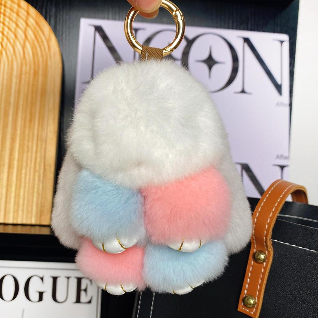 Mini Rex Rabbit Fur Pom Pom Keychain Bag Charm Keyring