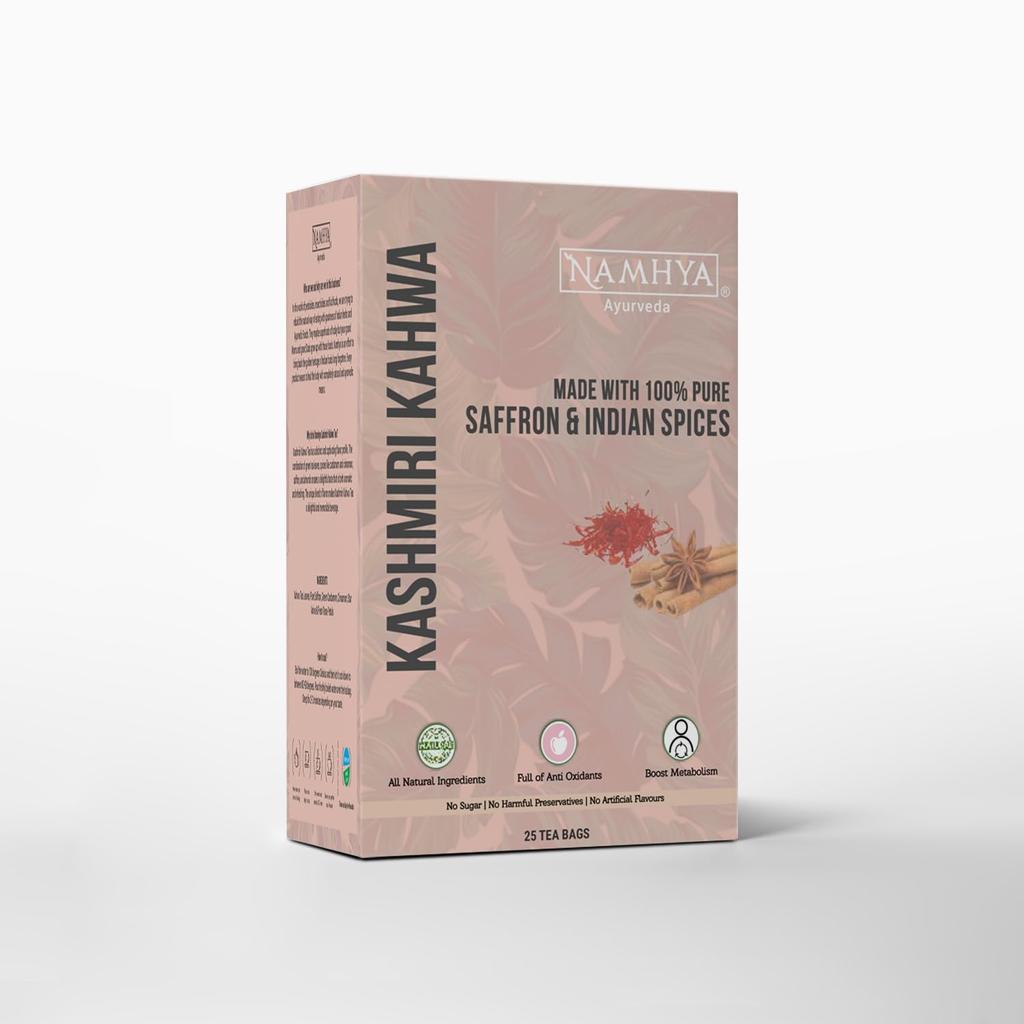 Namhya Kashmiri Kahwa Tea Bags | Boosts Mood & Energy | Aids Digestion | Rich in Antioxidants | Saffron, Cardamom, Cinnamon & Cloves | Balan