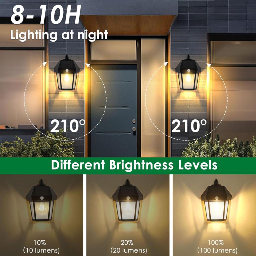 Solar Wall Lights Outdoor, 3 Modes, Motion Sensor, Dusk To Dawn, Waterproof Patio Lights for Porch, Garage, Yard (2-Pack)