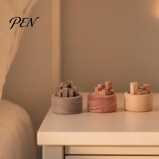 Slow Release Essential Oil Diffuser Wooden Diffuser, Beech Wood Aromatherapy Desktop Ornament Small Round for Home Offices Cars Yoga Rooms Zero Power