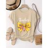 Yellow Bow and Pencil Pattern Fun Teacher Theme Pattern Printing Casual Daily Round Neck Sleeved Spicy