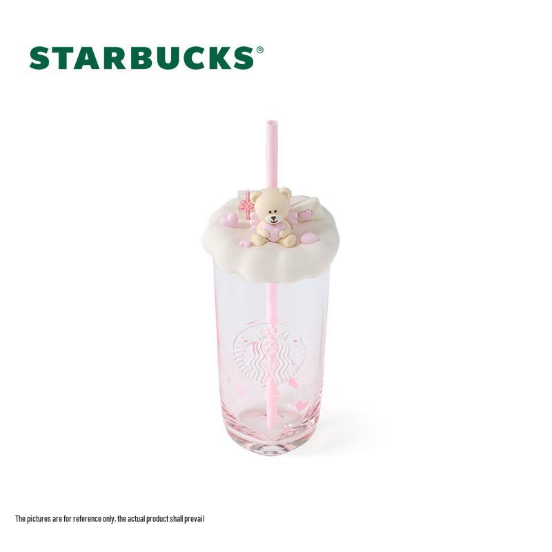 Pahar Tumbler Starbucks cu pai din sticlă în formă de inimă