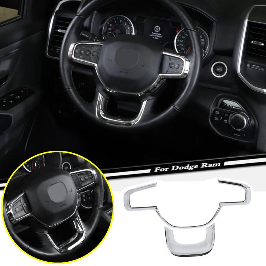 For 2019-2024 Dodge RAM 1500 ABS Chrome Interior Steering Wheel Decor Cover Trim
