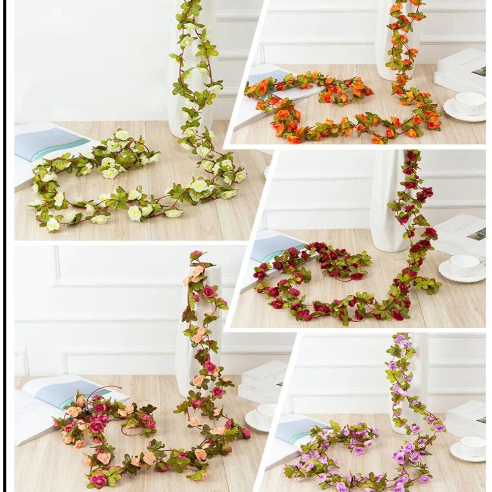 250CM Rose Artificial Flowers Garland for Home Room Wedding Party Hotel Decoration Spring Arch Vine Autumn Garden DIY Fake Plant