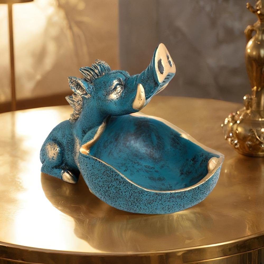 Large Wild Boar Statue Remote Control Storage Tray, Entryway Organizer with Shelf, Scandinavian Hippo Desk Decorative Box for Keys and Trinkets