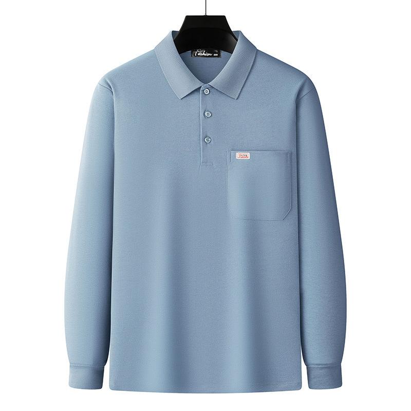 Pánské tričko s dlouhým rukávem pro tátu Jarní a podzimní oblečení Středního věku Ležérní Polokošile Bavlna Klopa Oblečení Nadměrná velikost