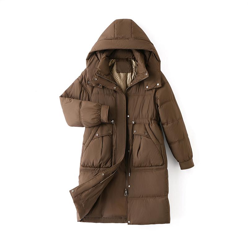

Пальто из хлопка с перьями, женская длинная зимняя утолщенная свободная куртка выше колена с капюшоном XXL кофейный