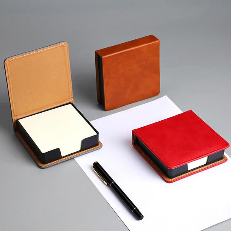 Sticky Note Box With Notepads Pu Leather Memo Pad Dispenser Desktop Supplies For Students Office Worker