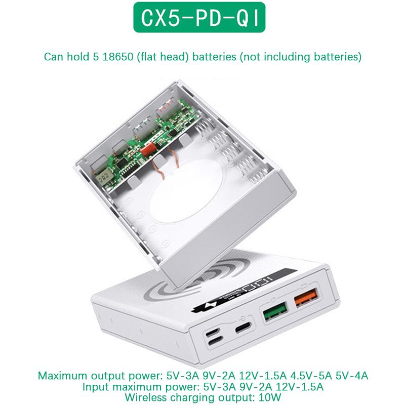 Diy Detachable Mobile Power Shell 5*18650 Power Bank Case Wireless Charger Shell