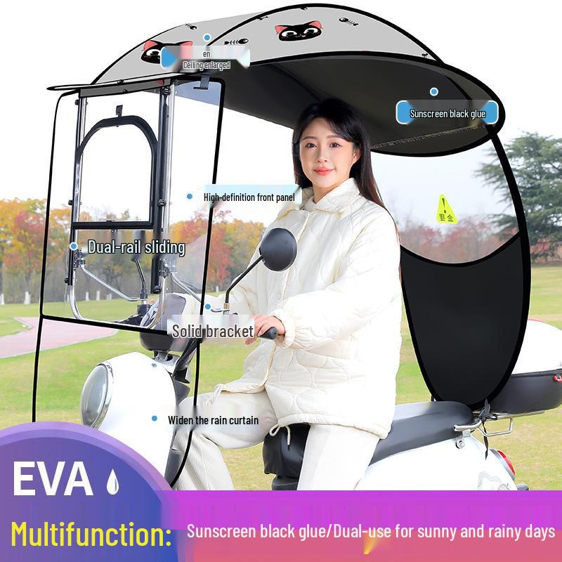 Electric Vehicle Sunshade and Rain Canopy for Bikes and Motorcycles