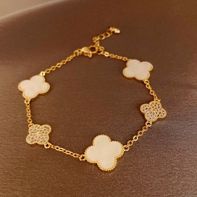 

Браслет из циркона и перламутра в стиле легкой роскоши, индивидуальный браслет для работы, браслет, темпераментный браслет для интернет-знаменитостей, высококлассный браслет с четырехлистным клевером