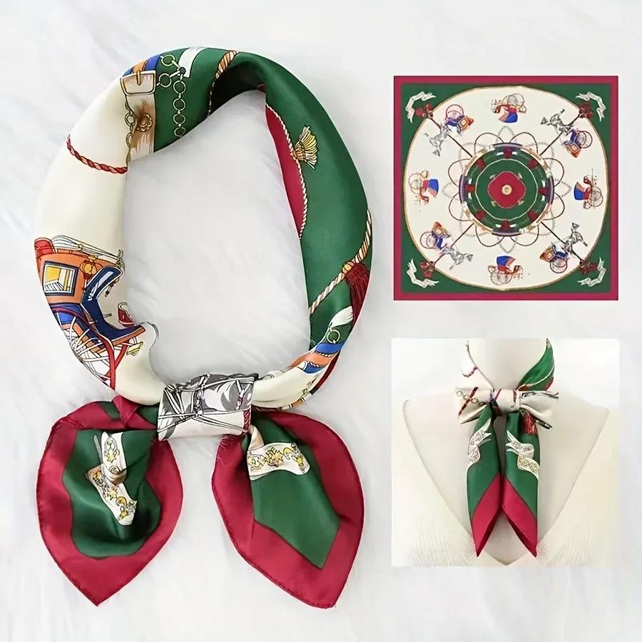70cm Printed Satin Scarf Women Simulated Silk Elegant and Versatile Headwear Bag Accessories Clothing Square Scarf