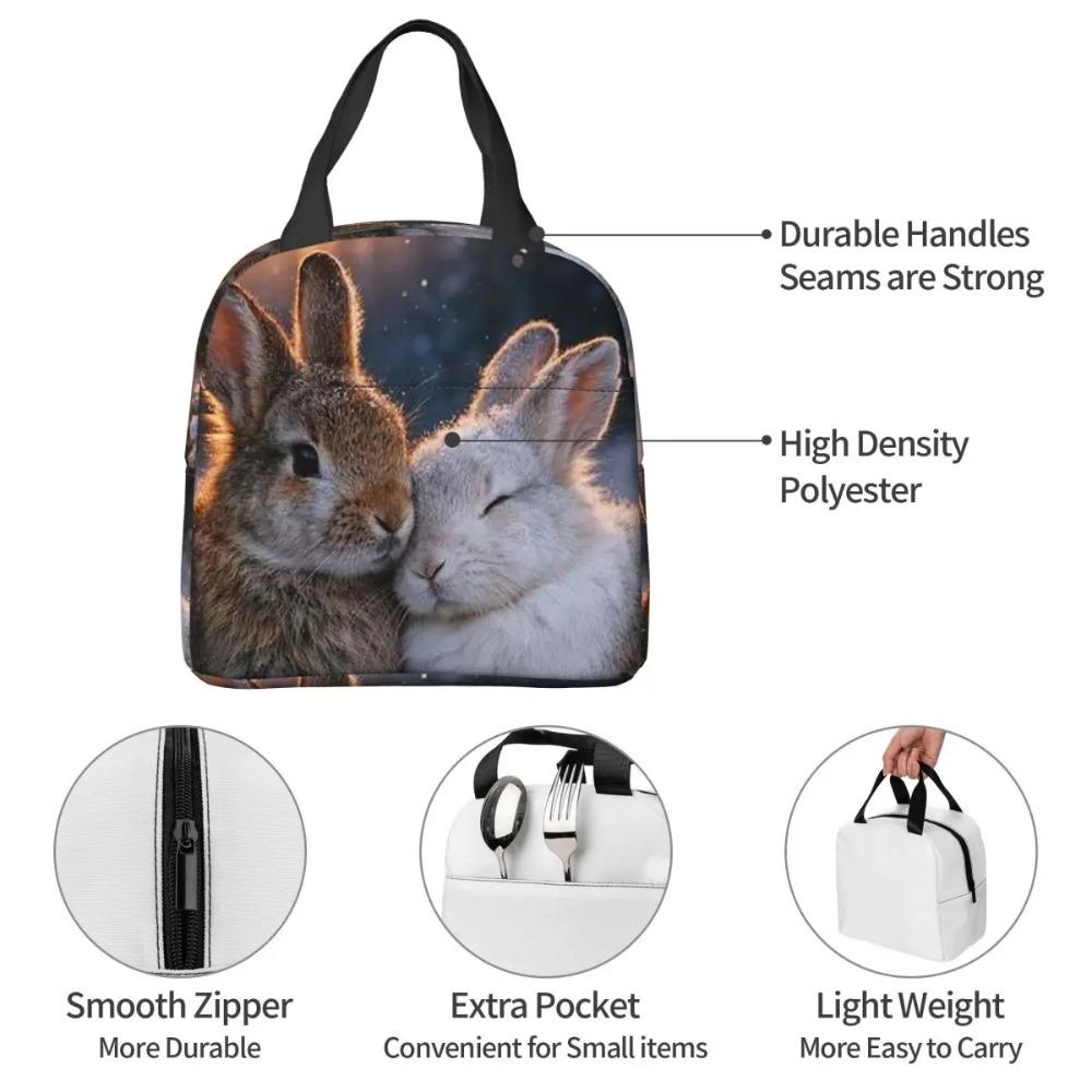 Cute Cartoon Two Little White Rabbits Insulated Lunch Bag for Women Children Leakproof Food Boxes Thermal Lunch Box Tote