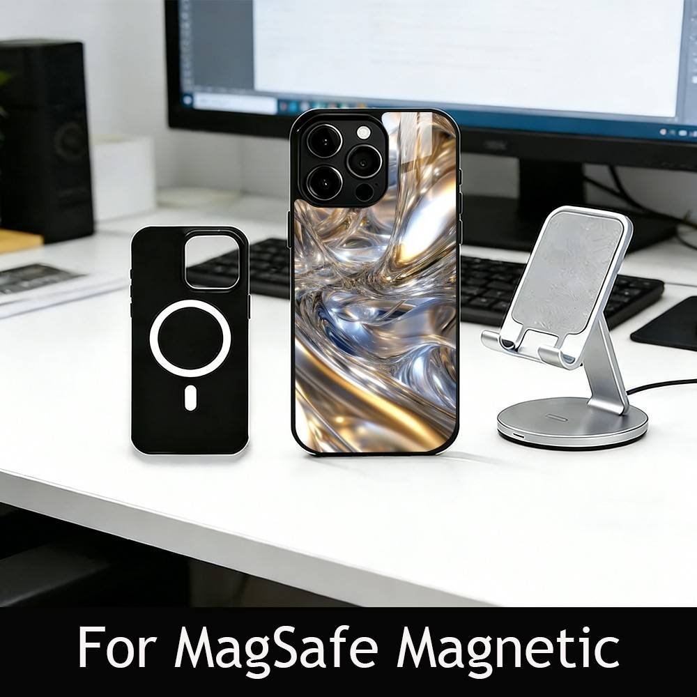 Metallic Pattern Phone Case For iPhone17,16,15,14,13,12,11 Plus,Pro Magnetic with Magsafe Wireless Charging