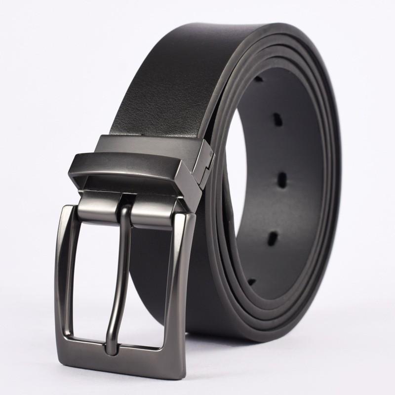 Men's Plus Size Genuine Leather Reversible Belt with Rotating Pin Buckle - Casual and Versatile.