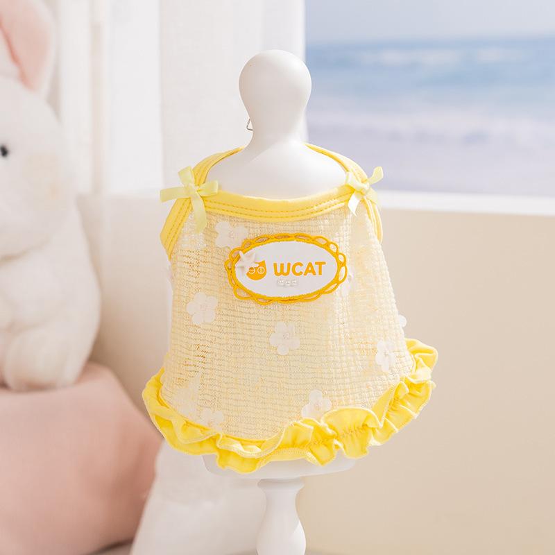 

Lace Trim Pet Camisole, Thin Breathable Summer Clothes for Cats & Small Dogs, 5 Sizes for Daily Wear XS: 0.5-1.5kg