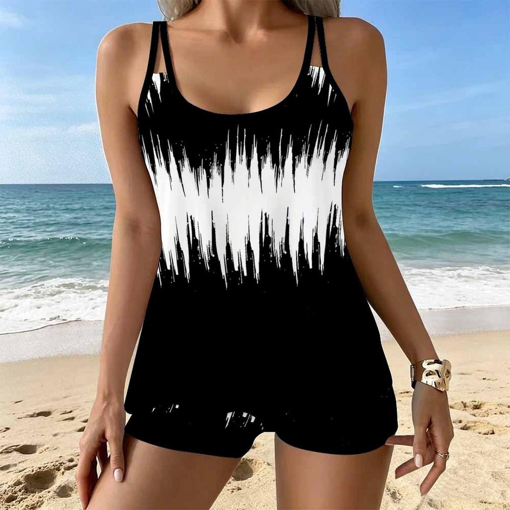 Women's Swimwear Tankini 2 Piece Swimsuit Geometric Stripes Pattern Vacation Bathing Suits