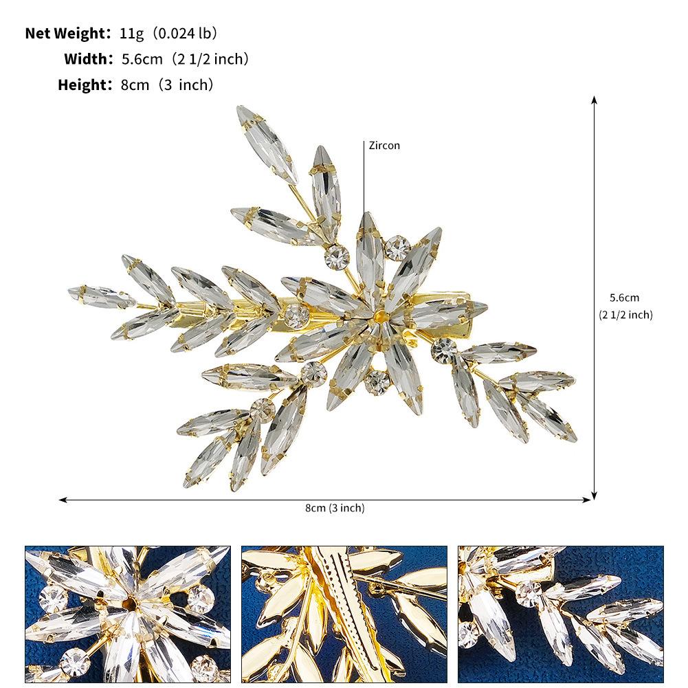 Vintage Rhinestone Leaf Hair Clip Bridal Wedding Dress Accessory Irregular Crystal Barrette For Women Elegant Jewelry