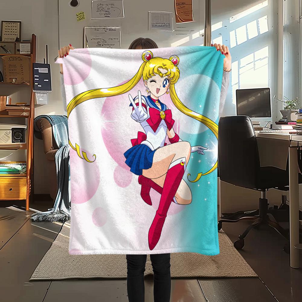 Sailor Moon Sailor Mercury pattern Flannel Blanket, High quality Comfortable for All Seasons, Home Decor, Warmth and Comfort, Perfect for Gifts.