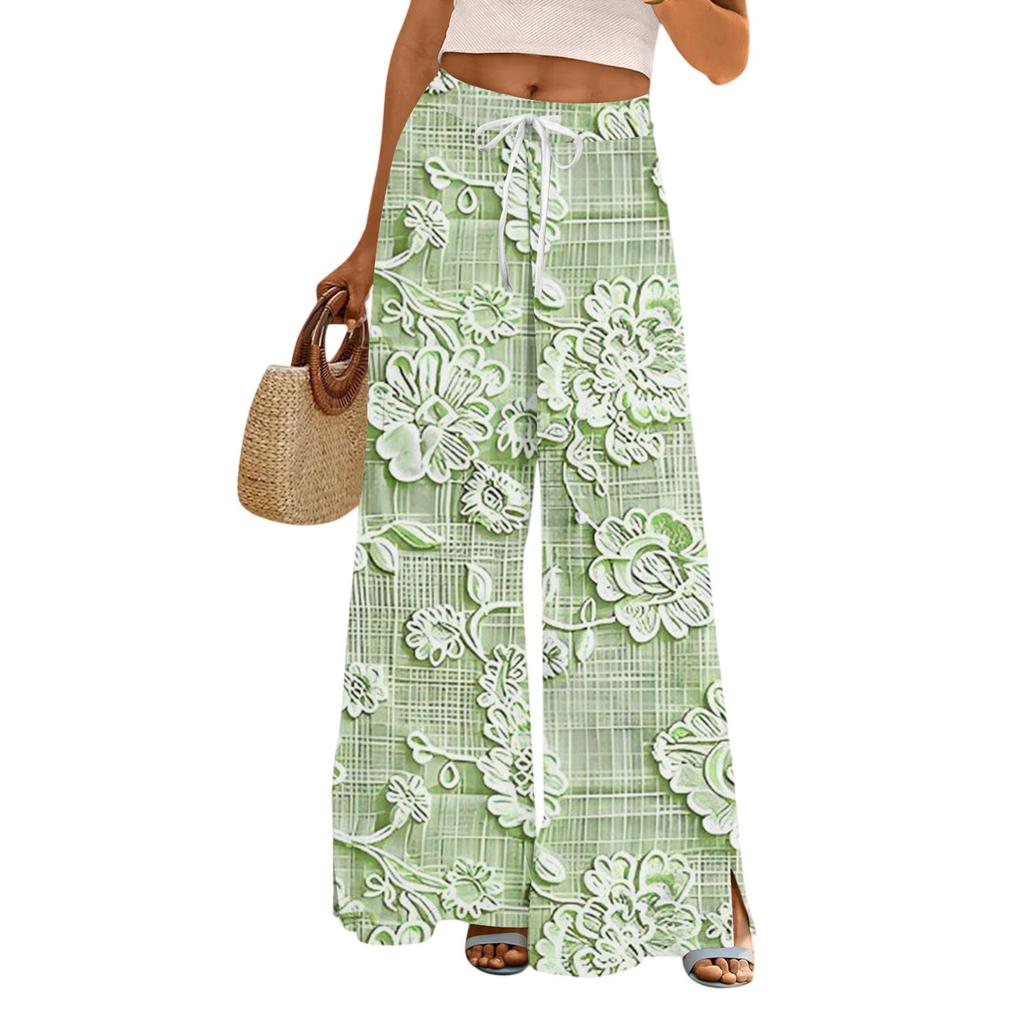 Dámské potištěné kalhoty s širokými nohavicemi s kapsami Vysoký pas Stahovací šňůrka Volné ležérní kalhoty