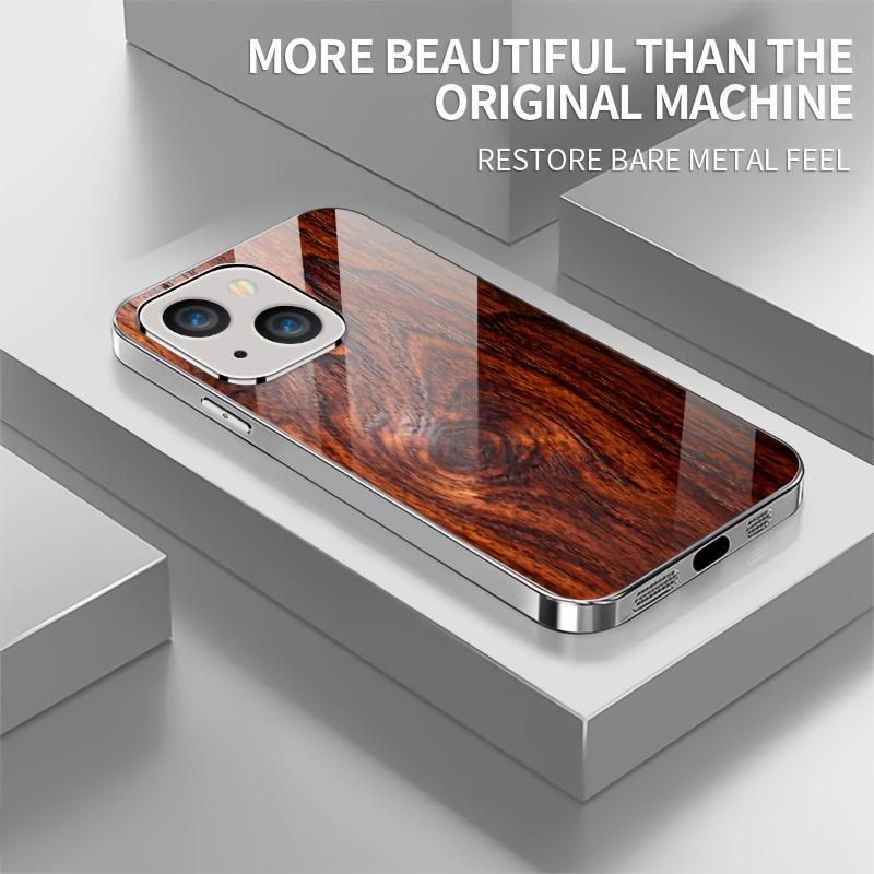 Wood Grain Texture Pattern Electroplated Glass Lens Protection Business Design Phone Case for iPhone 16  17 Pro 15 14 Pro Max
